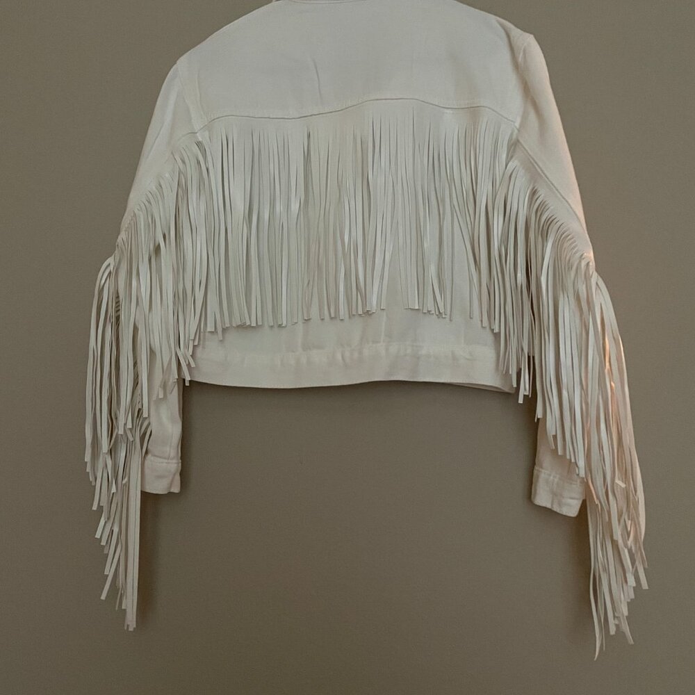 Jolene, Cropped, Fringe Denim Jacket, NWOT. - Picture 2 of 9
